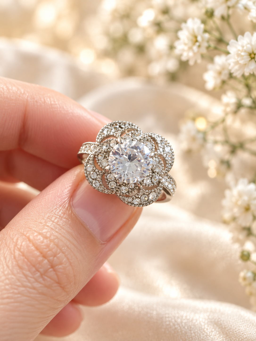 Blooming Halo Flower Ring close up