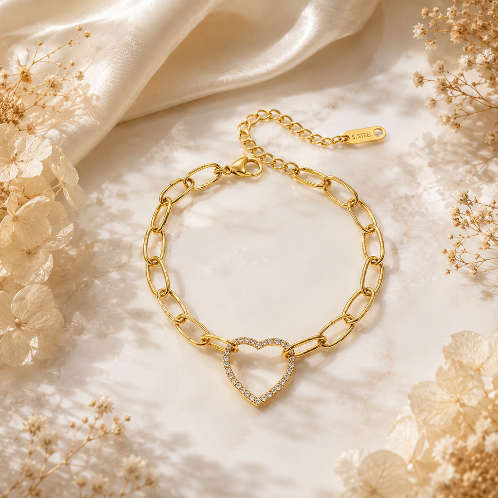 Pavé Heart Link Bracelet