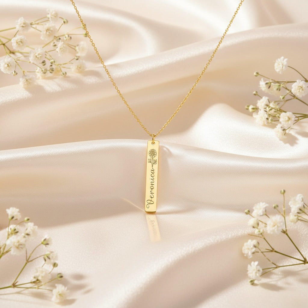 Birth Flower Bar Necklace
