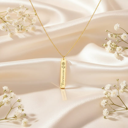 Birth Flower Bar Necklace