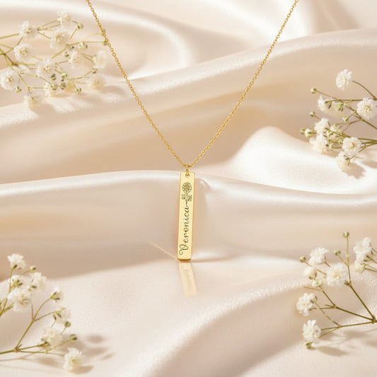 Birth Flower Bar Necklace