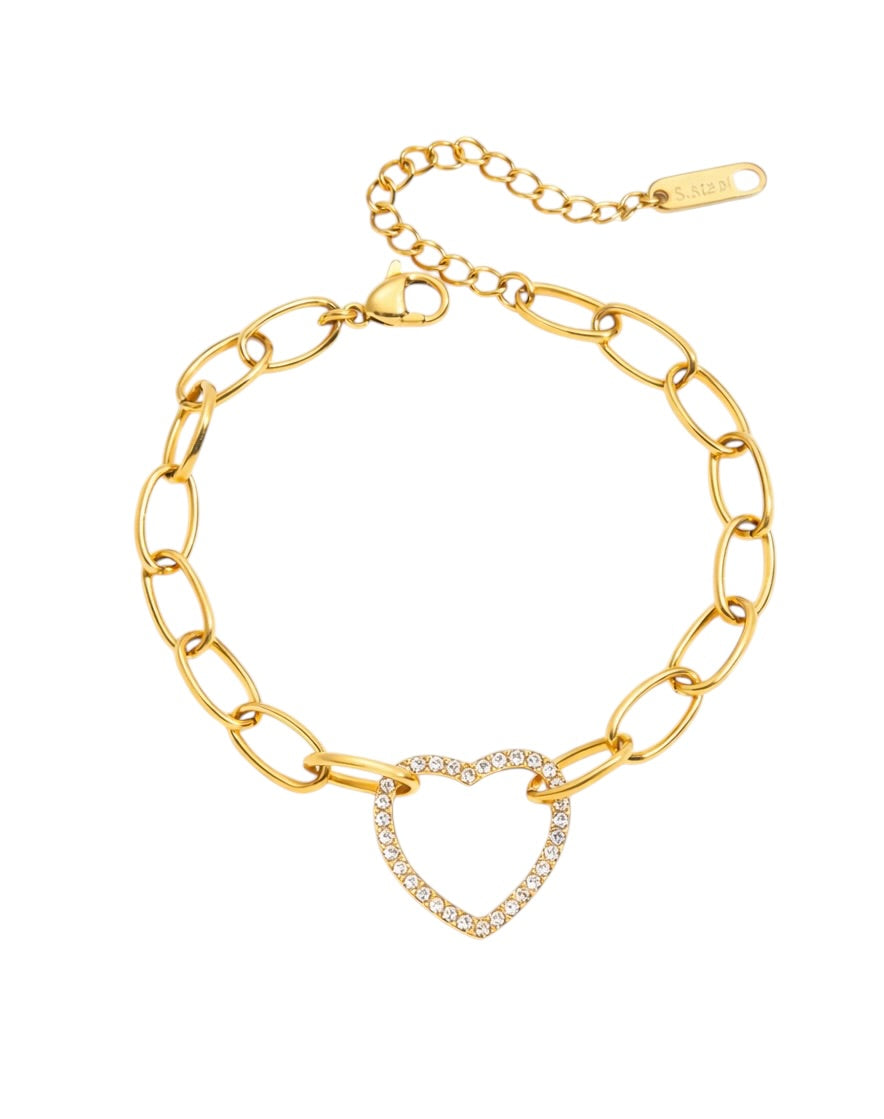 Pavé Heart Link Bracelet