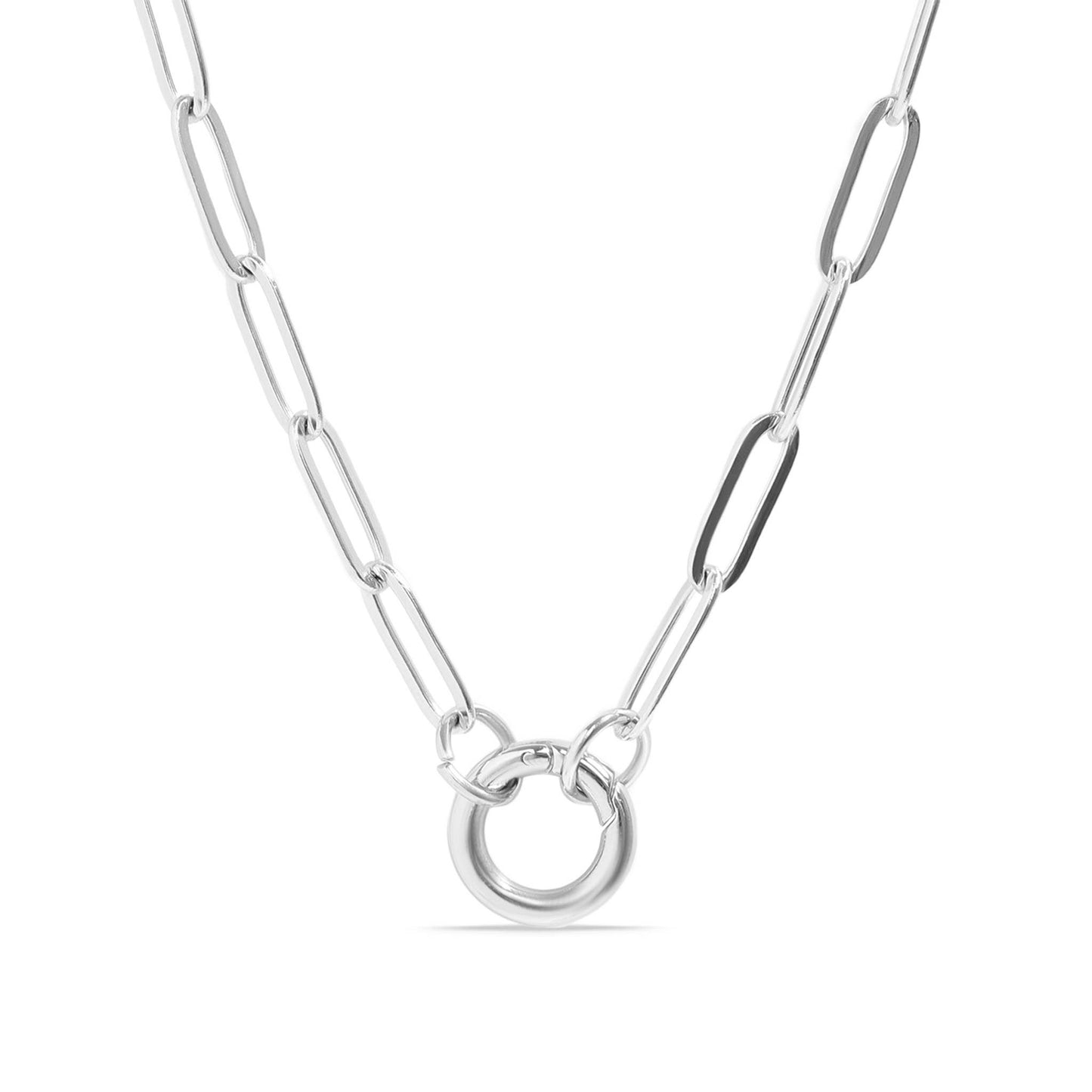 Stainless Steel Paperclip Carabiner Charm Holder Necklace: Stainless / 16"+2"
