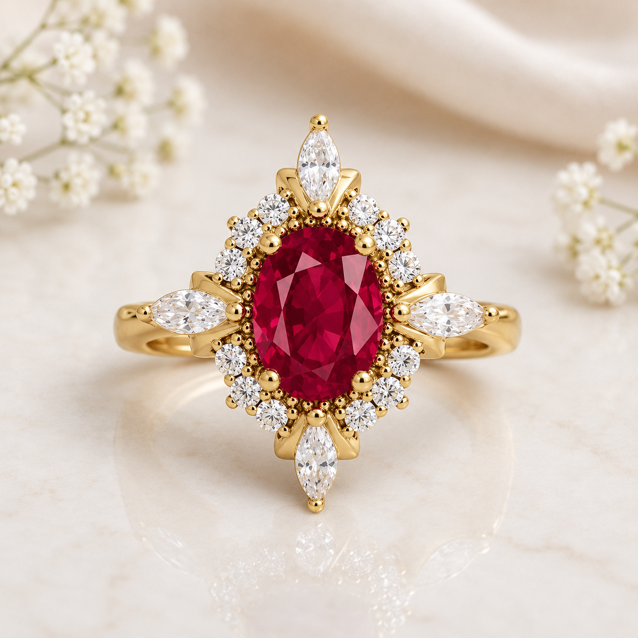 Golden Love Story Ruby Ring