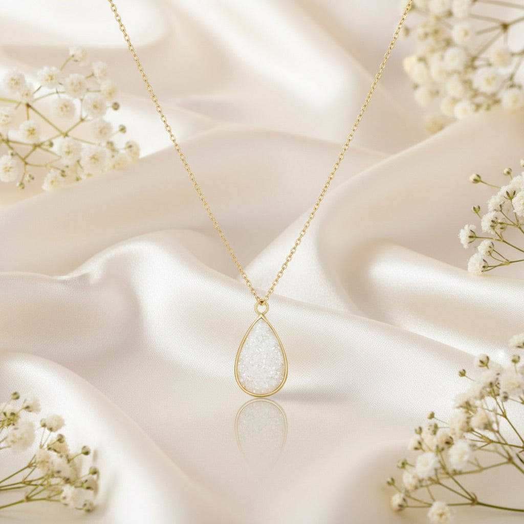 White Crystal Teardrop Necklace