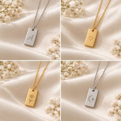 Custom engraved bar pendant necklace