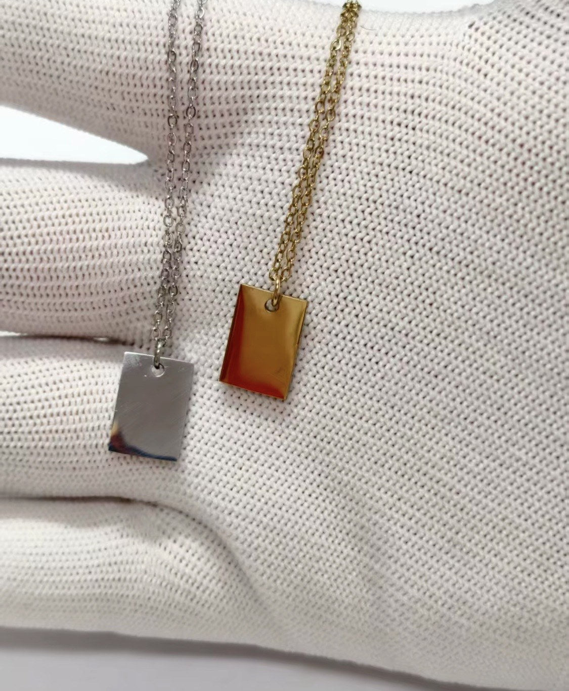 Engraved bar necklaces, silver and gold