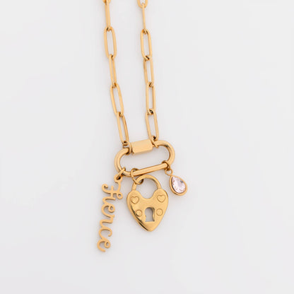 18K Gold PVD Paperclip Carabiner Necklace: Gold / 16+2"