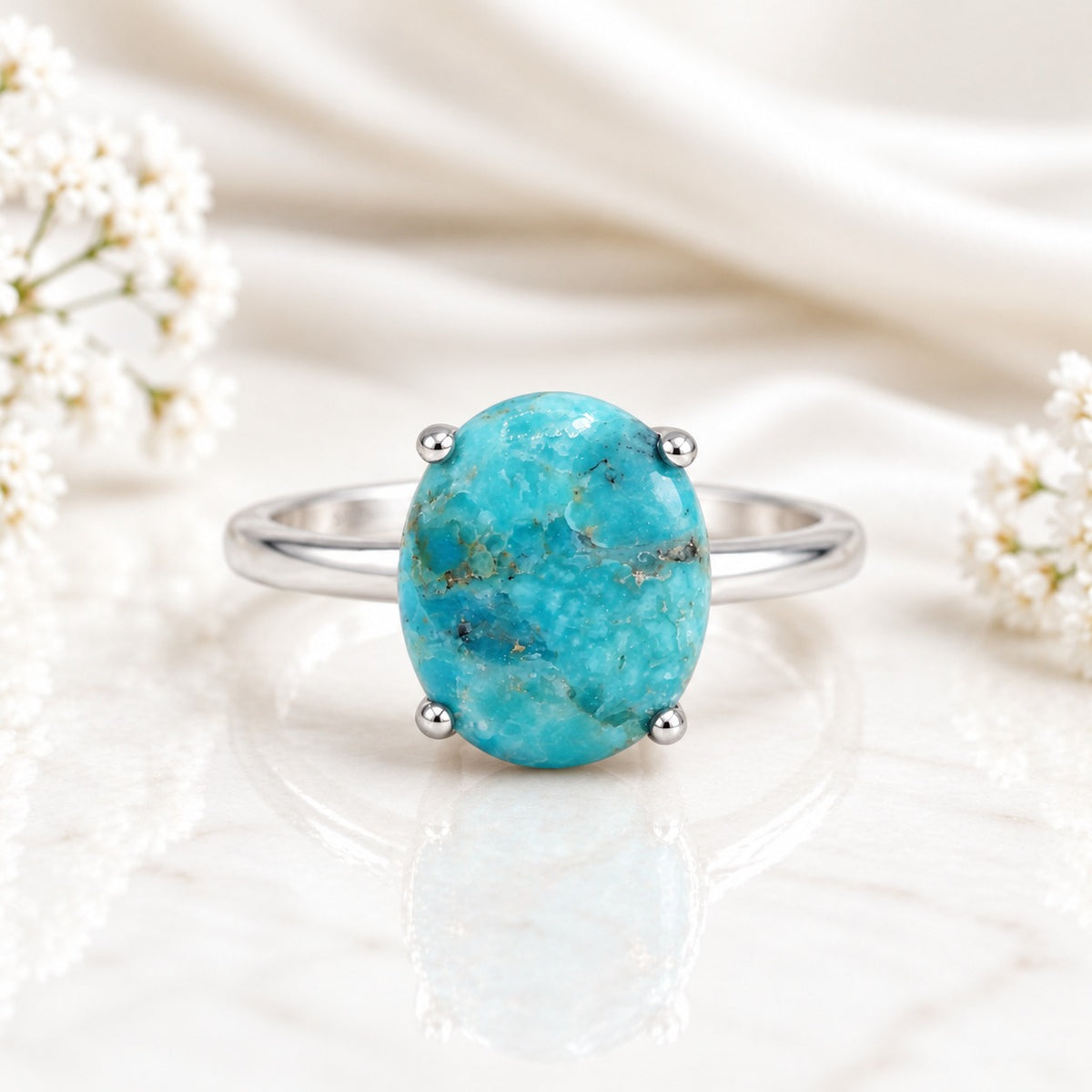 Desert Sky Ring oval turquoise-style stone sterling silver, front view
