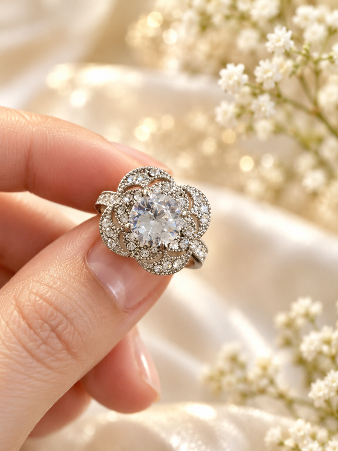 Blooming Halo Flower Ring side view
