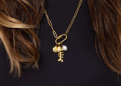 The 18K Gold Pvd Paperclip Carabiner Necklace: Gold | 16+2"