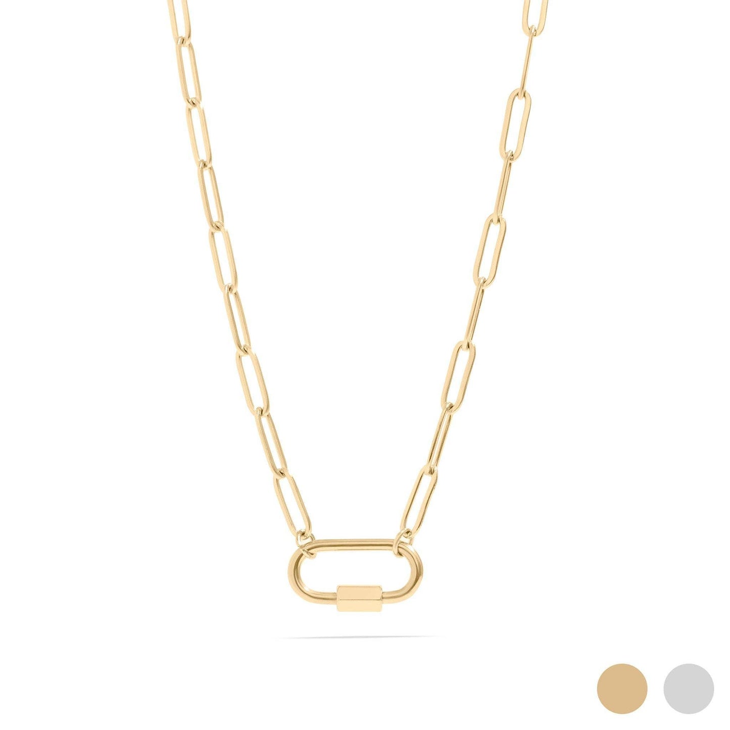 The 18K Gold Pvd Paperclip Carabiner Necklace: Gold | 16+2"