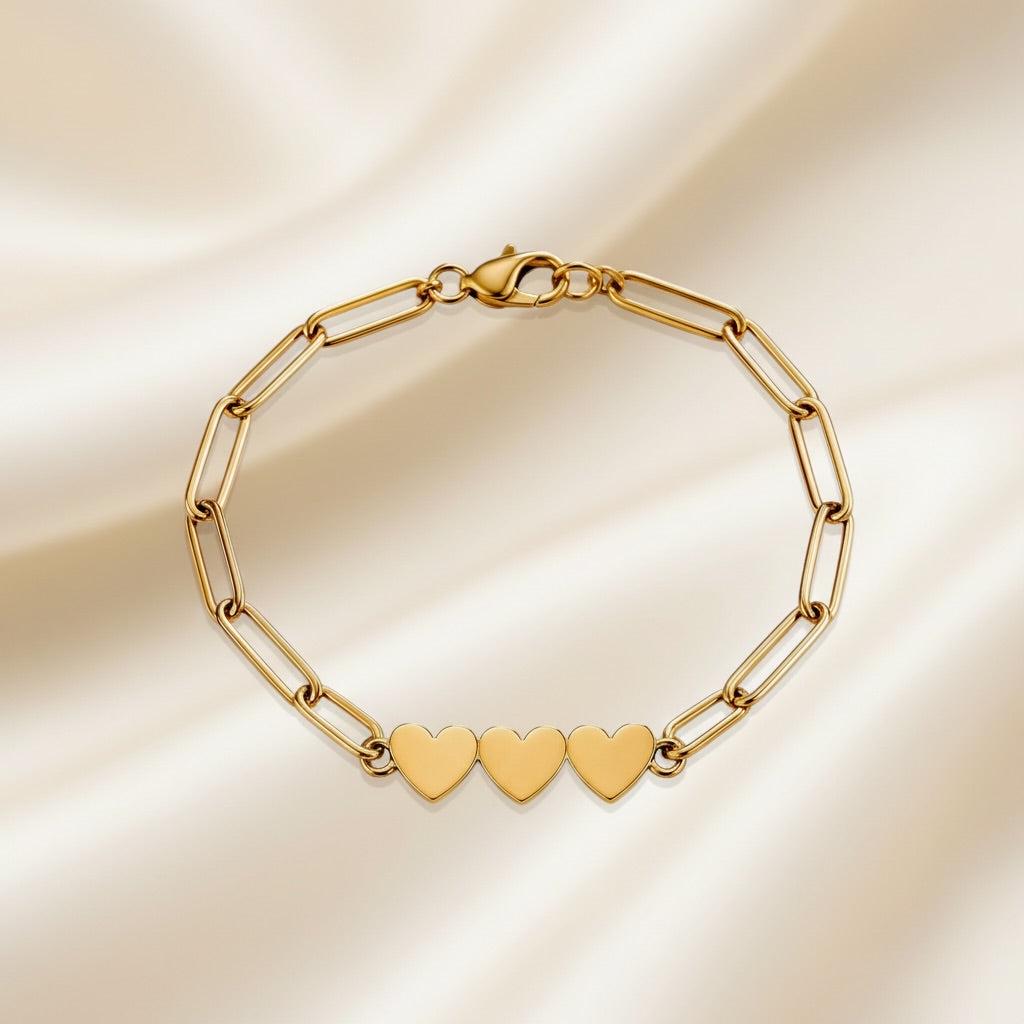 Stainless Steel Engravable 3 Heart Paperclip Bracelet