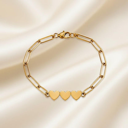 Stainless Steel Engravable 3 Heart Paperclip Bracelet