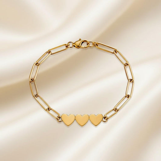 Stainless Steel Engravable 3 Heart Paperclip Bracelet