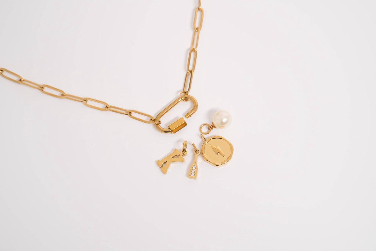 The 18K Gold Pvd Paperclip Carabiner Necklace: Gold | 16+2"