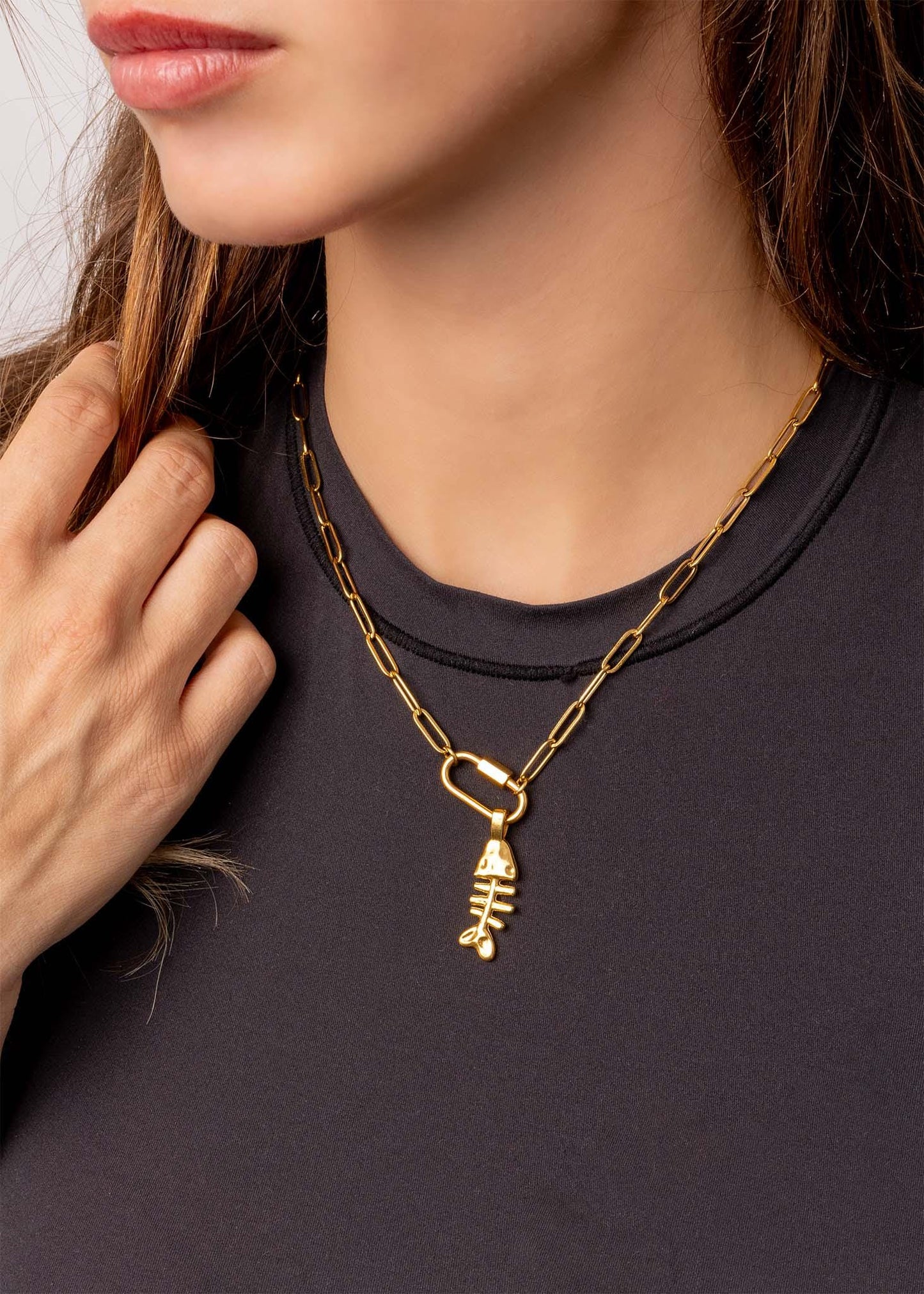 The 18K Gold Pvd Paperclip Carabiner Necklace: Gold | 16+2"
