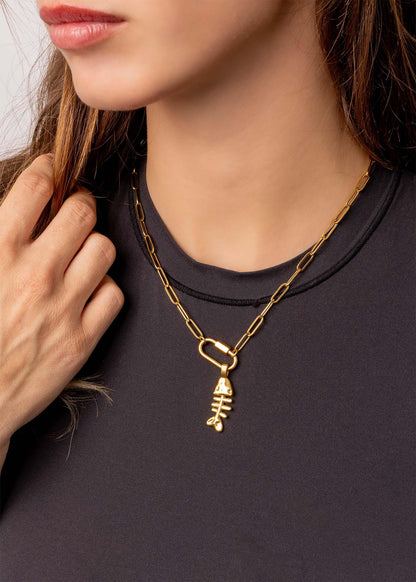 The 18K Gold Pvd Paperclip Carabiner Necklace: Gold | 16+2"