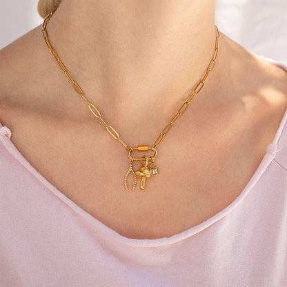 The 18K Gold Pvd Paperclip Carabiner Necklace: Gold | 16+2"