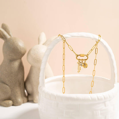 The 18K Gold Pvd Paperclip Carabiner Necklace: Gold | 16+2"