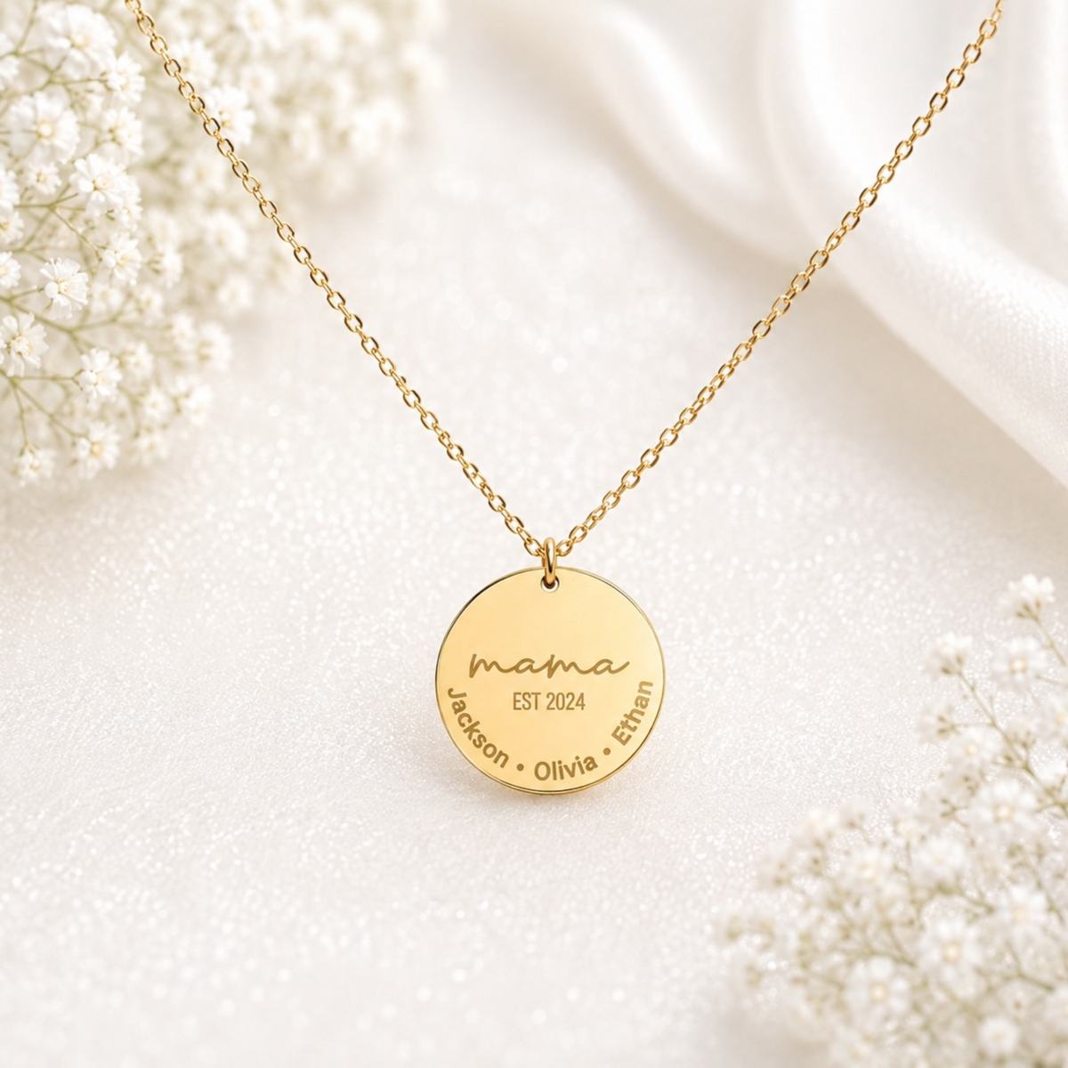 Mama's Legacy Necklace engraved round pendant