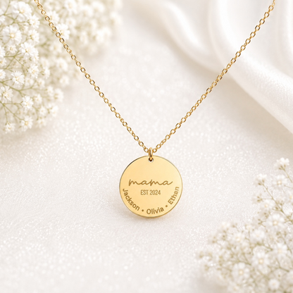 Mama's Legacy Necklace engraved round pendant