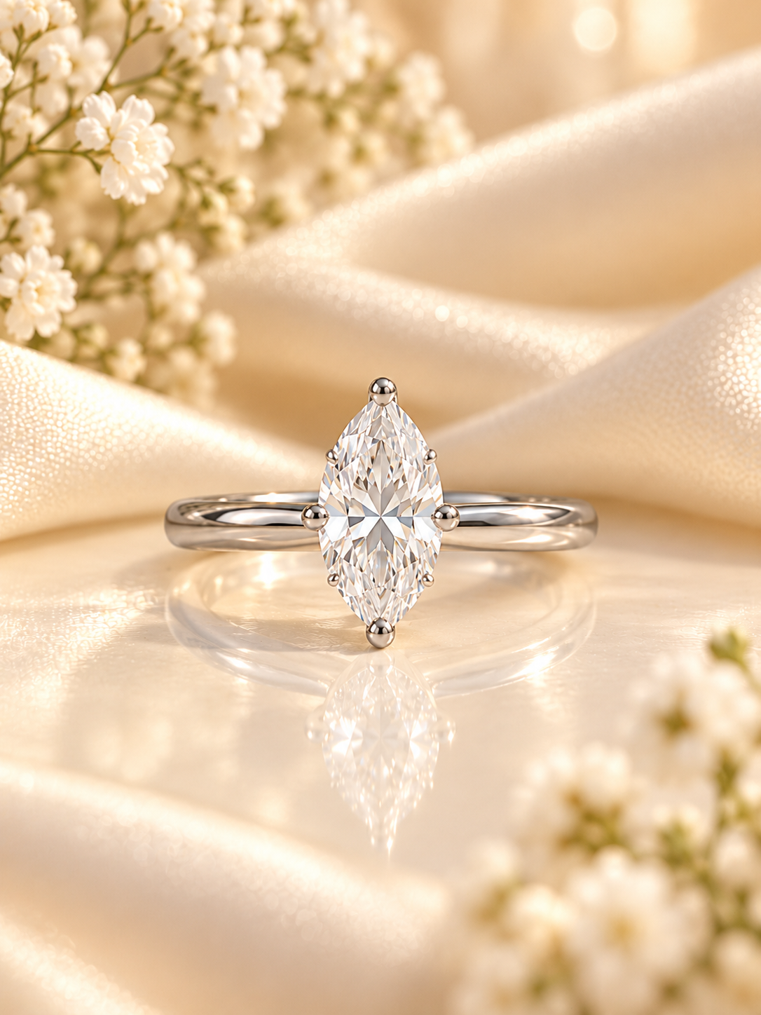 Marquise Grace Moissanite Solitaire Ring in 925 sterling silver