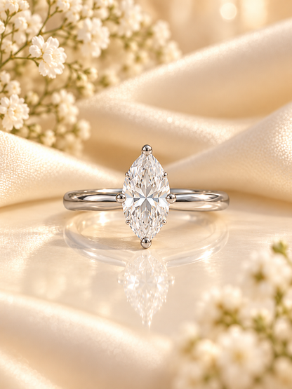 Marquise Grace Moissanite Solitaire Ring in 925 sterling silver