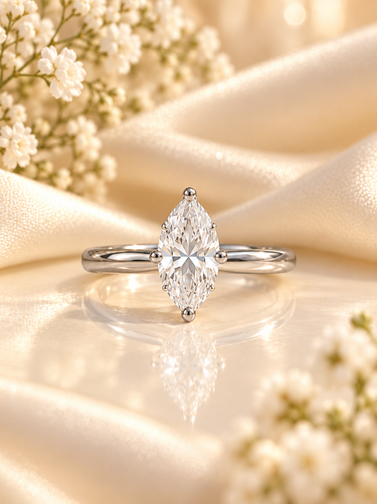 Marquise Grace Moissanite Solitaire Ring in 925 sterling silver
