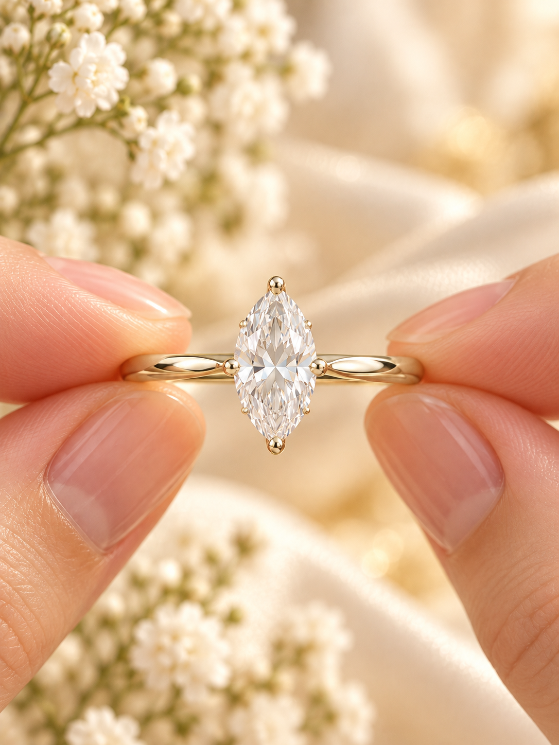 Marquise Grace Moissanite Solitaire Ring in gold-plated 925 sterling silver