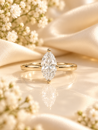 Marquise Grace Moissanite Solitaire Ring in gold-plated 925 sterling silver