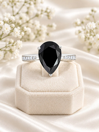 Midnight Teardrop Ring worn on the hand