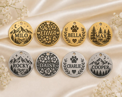 Round engraved pet ID tags