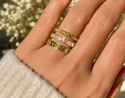 Gold-plated stackable peridot and cubic zirconia ring set