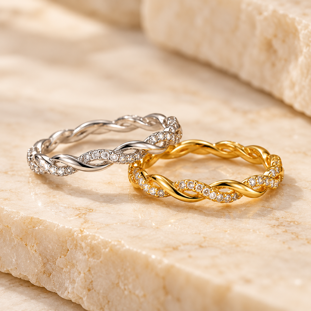 Twisted Vine CZ Band in silver and gold plated