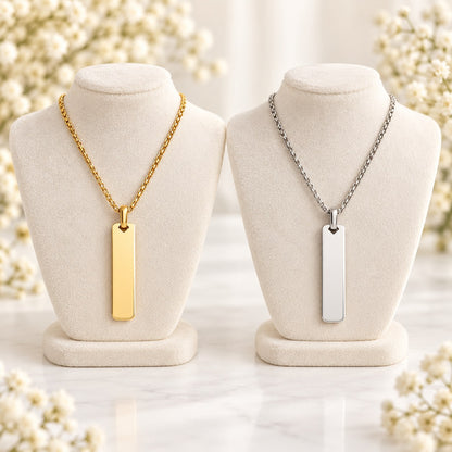 Custom engraved vertical bar necklace
