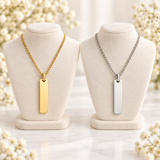 Custom engraved vertical bar necklace